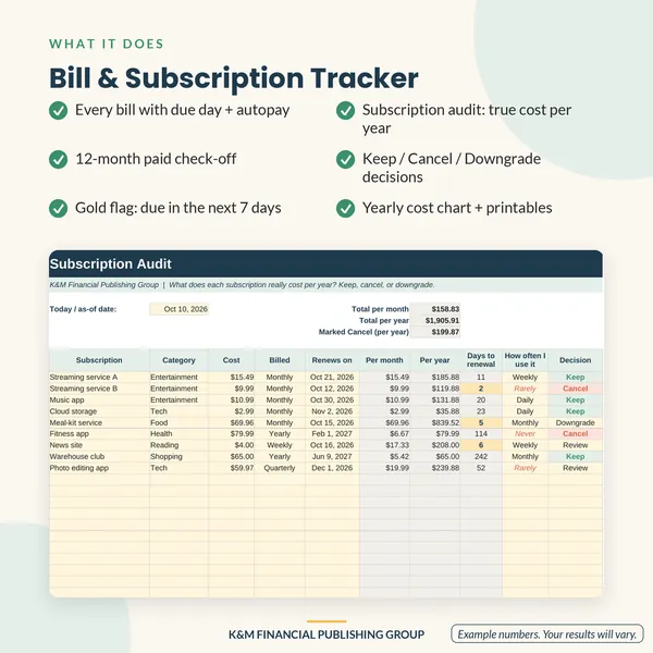 Bill & Subscription Tracker: features (mockup)