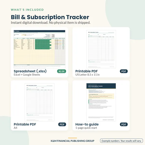 Bill & Subscription Tracker: what's included (mockup)