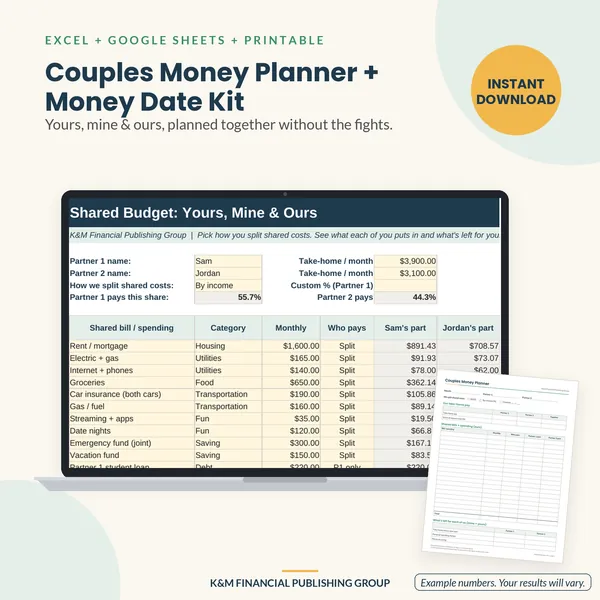 Couples Money Planner + Money Date Kit: preview (mockup)