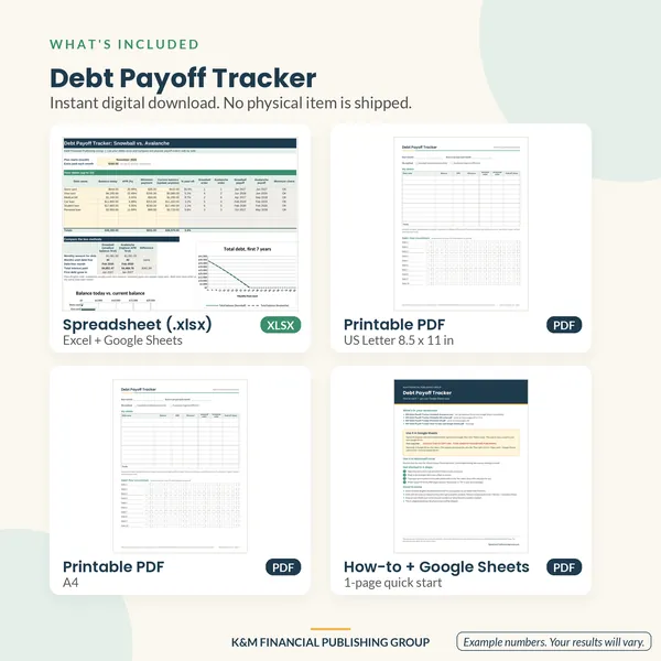 Debt Payoff Tracker: what's included (mockup)