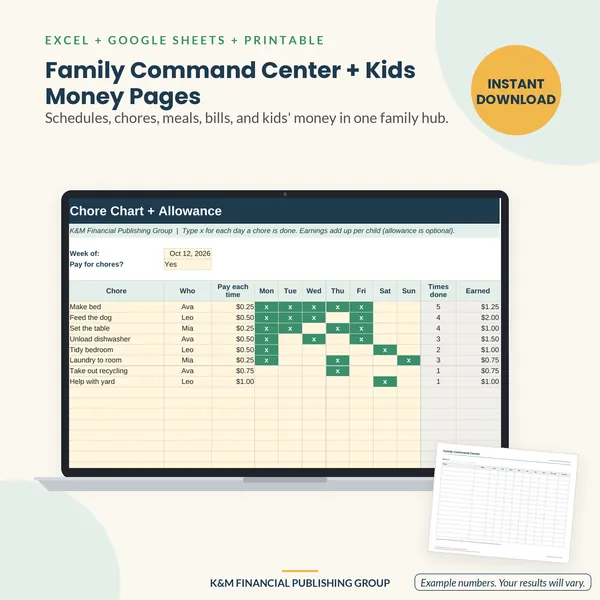 Family Command Center + Kids Money Pages: preview (mockup)