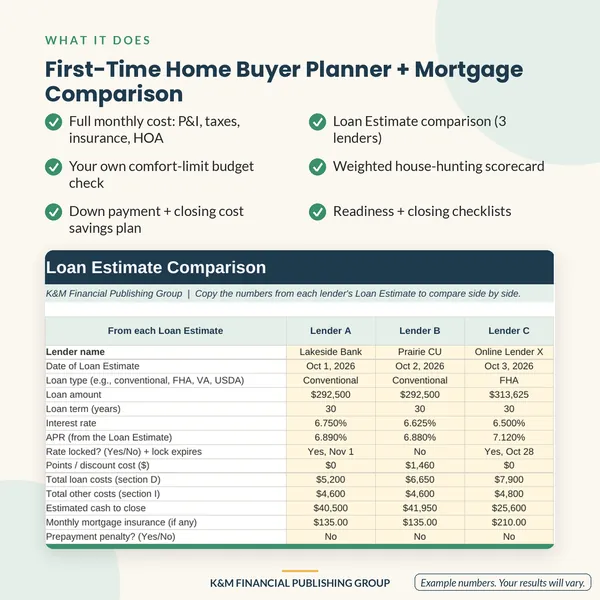 First-Time Home Buyer Planner + Mortgage Comparison: features (mockup)