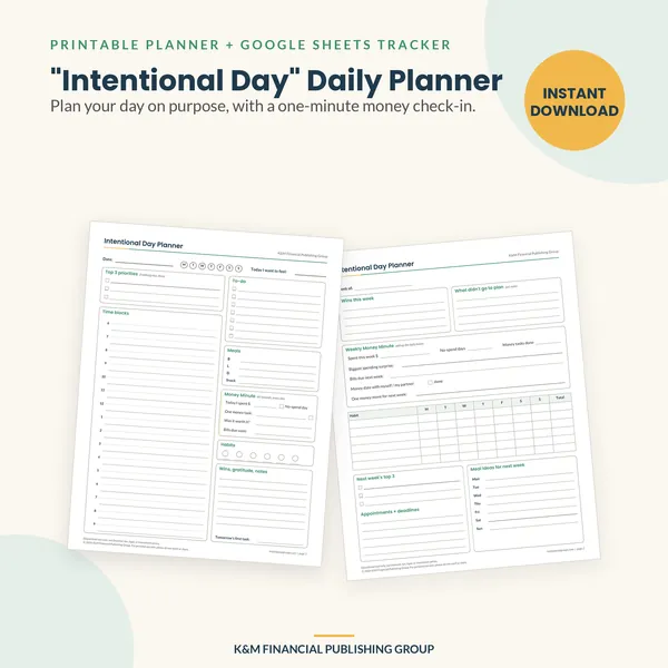 "Intentional Day" Daily Planner: preview (mockup)