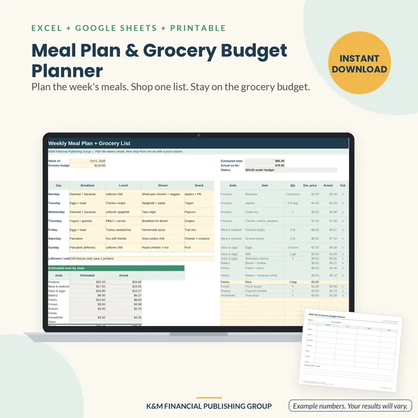 Meal Plan & Grocery Budget Planner: preview (mockup)