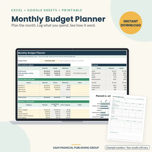 Monthly Budget Planner: preview (mockup)