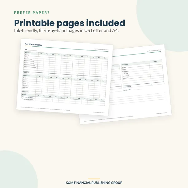Net Worth Tracker: printable pages (mockup)
