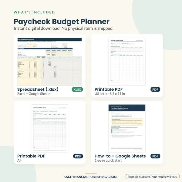 Paycheck Budget Planner: what's included (mockup)