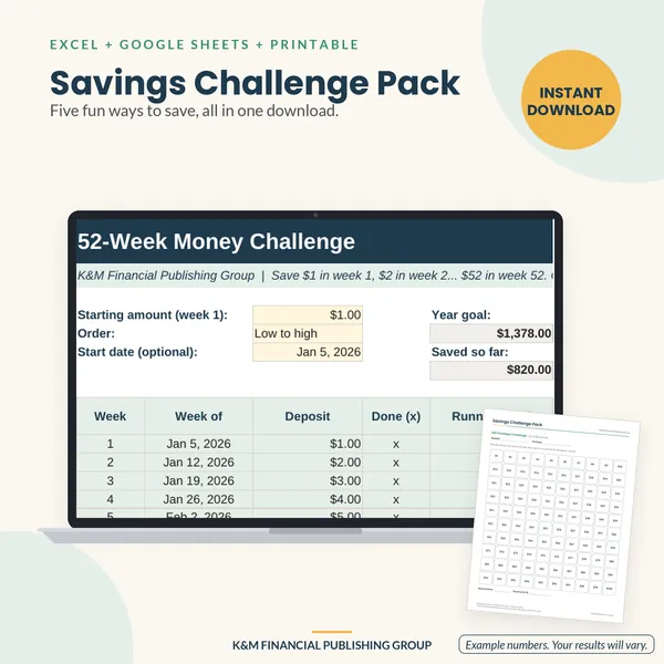 Savings Challenge Pack: preview (mockup)